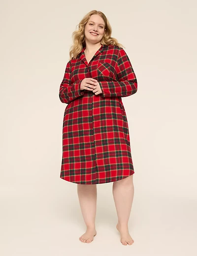 Lurex Flannel Collared Midi Sleepshirt