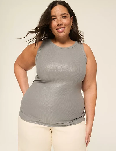 Shimmer Fog Foil High-Neck Rib Tank