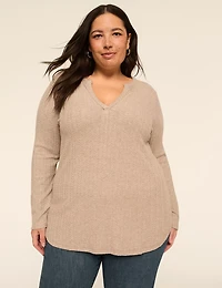 Long-Sleeve V-Notch Neck Tunic Tee