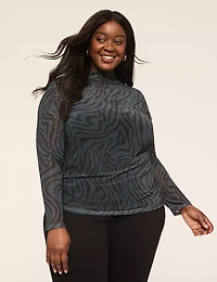 Mesh Mock-Neck Side-Ruched Top