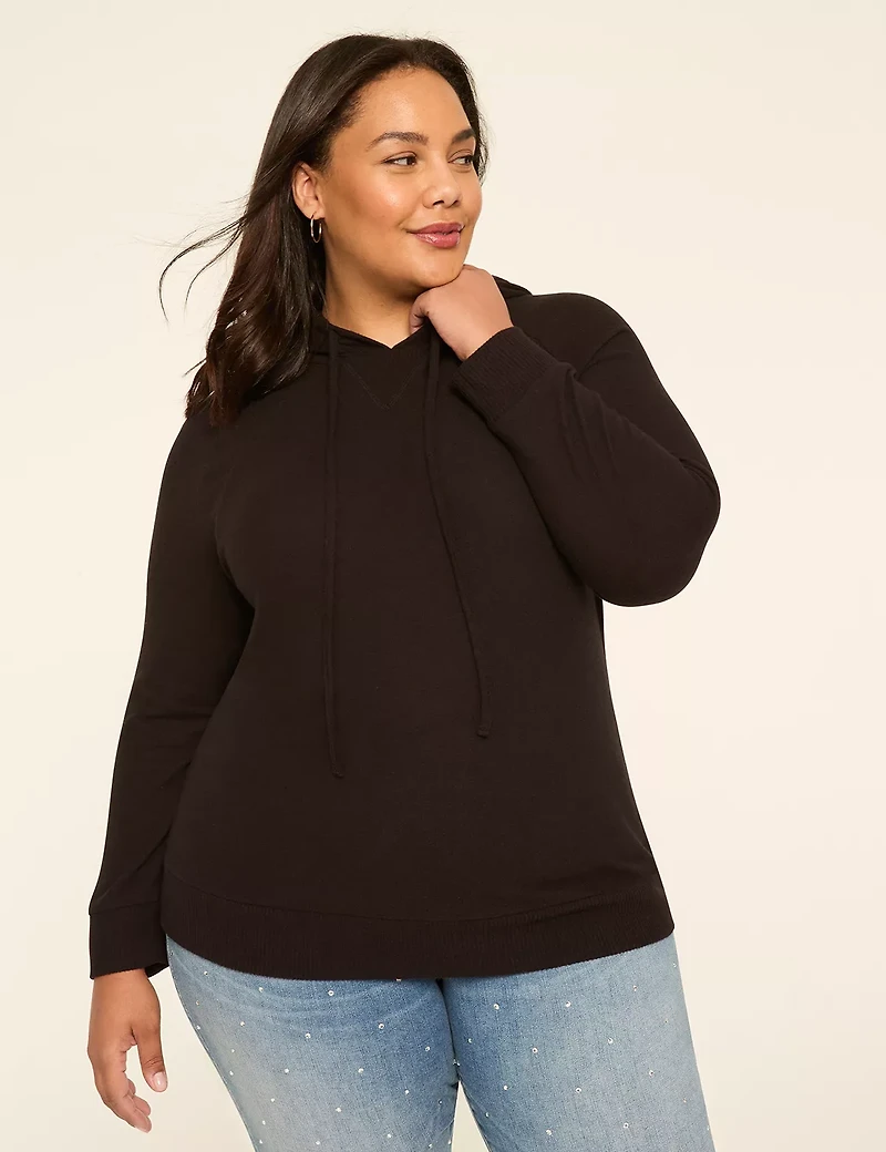 Ribbed-Trim Hacci Hoodie