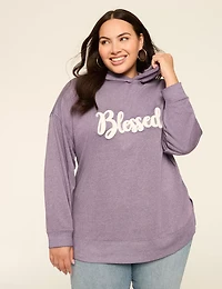 French Terry Textured Blessed Graphic Hoodie