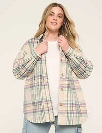 Button-Front Plaid Shacket Shirt