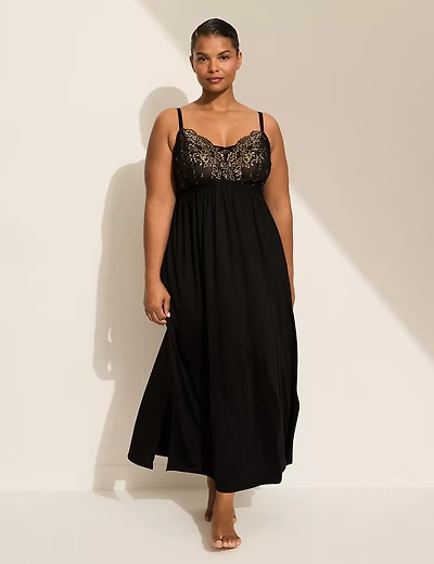 Shimmery-Lace No-Wire Maxi Slip