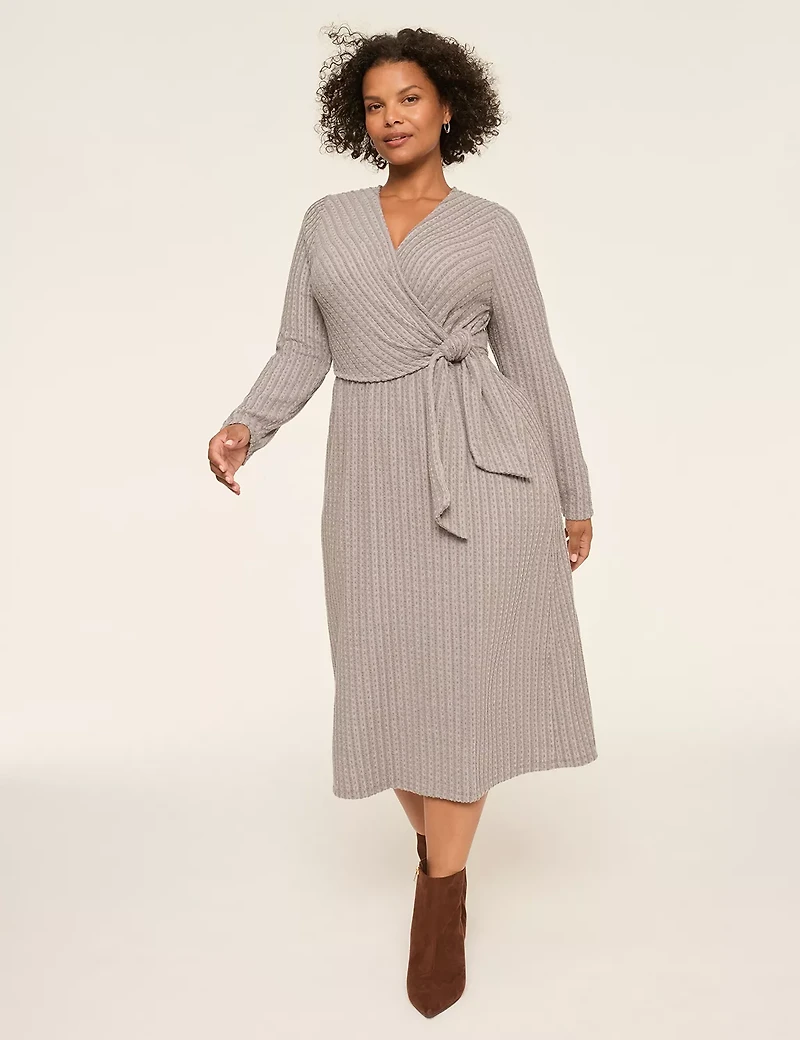 Faux-Wrap Cable Knit Dress