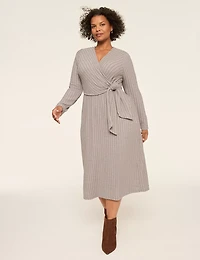 Faux-Wrap Cable Knit Dress