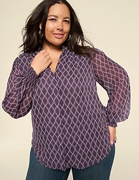 Button-Front Split-Neck Blouse