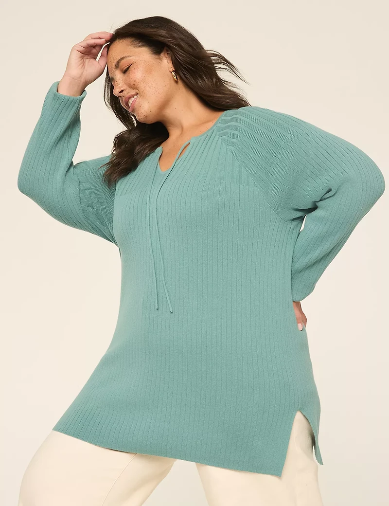 Tie-Neck Pullover Tunic Sweater
