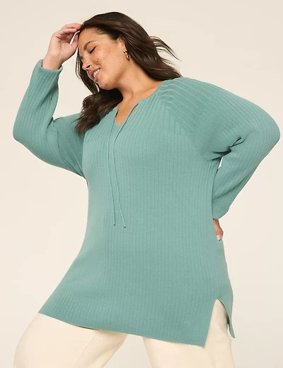 Tie-Neck Pullover Tunic Sweater