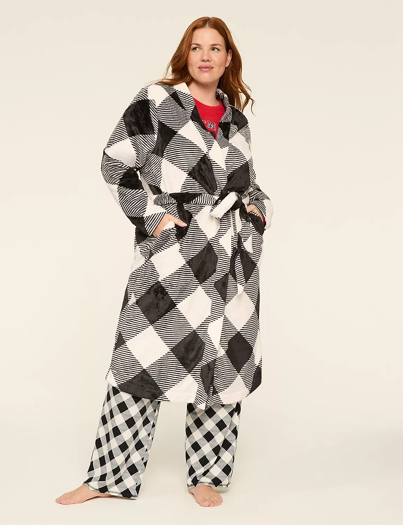 Printed Fleece Midi Robe
