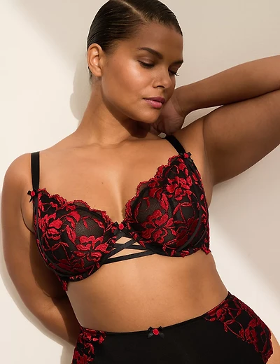 Unlined Lace Strappy-Detail Balconette Bra