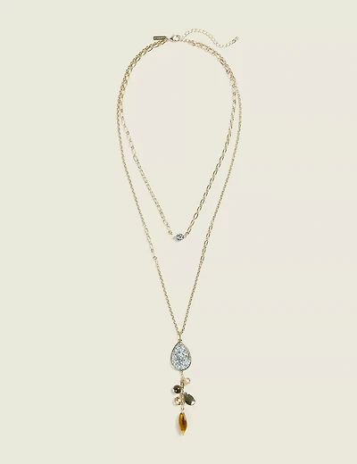 Grey & Neutral Druzy Reversible Pendant Necklace