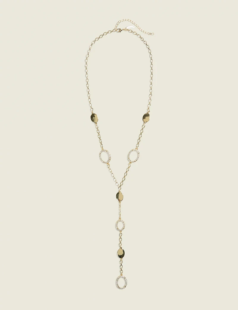 Goldtone & Pave Y-Necklace