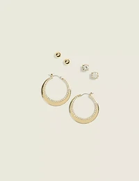 Goldtone & Pave Earring 3-Pack