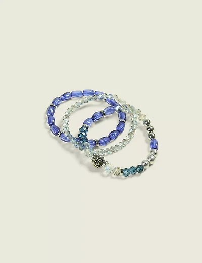 Blue & Silvertone Beaded Stretch Bracelet Pack