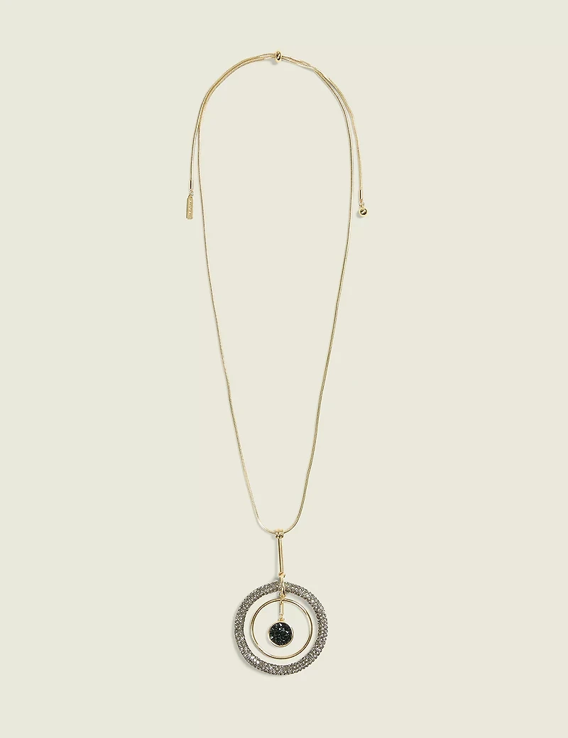 Grey & Pave Circle Pendant Necklace