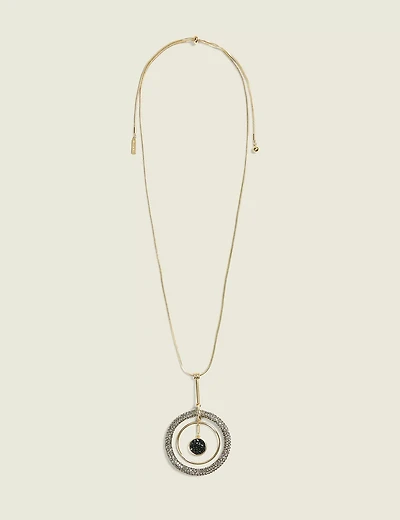 Grey & Pave Circle Pendant Necklace