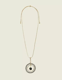 Grey & Pave Circle Pendant Necklace