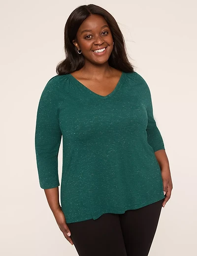 Sparkle Smocked-Shoulder Long-Sleeve Top