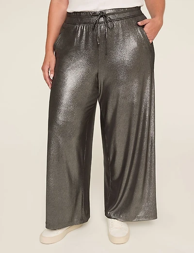 Foil Shimmer Matte Jersey Pull-On Drawstring Pant