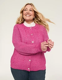 Bling Button-Front Sparkle Cable Knit Sweater