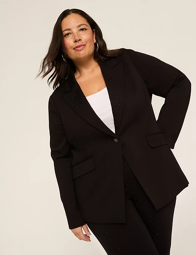 Ponte Rhinestone-Embellished One-Button Blazer
