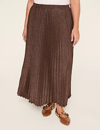 Pleated Metallic Knit Maxi Skirt