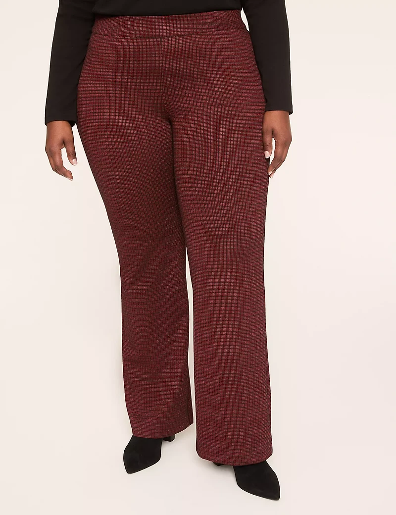 Ponte Pull-On High-Rise Flare Plaid Pant