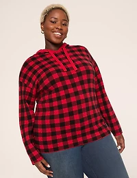Long-Sleeve Buffalo Check Hoodie Sweater