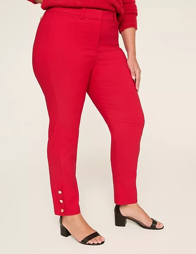 4-Season Button-Detail Red Slim Ankle Pant