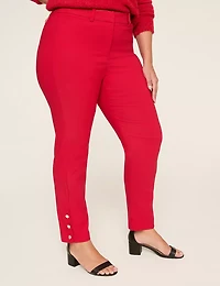 4-Season Button-Detail Red Slim Ankle Pant