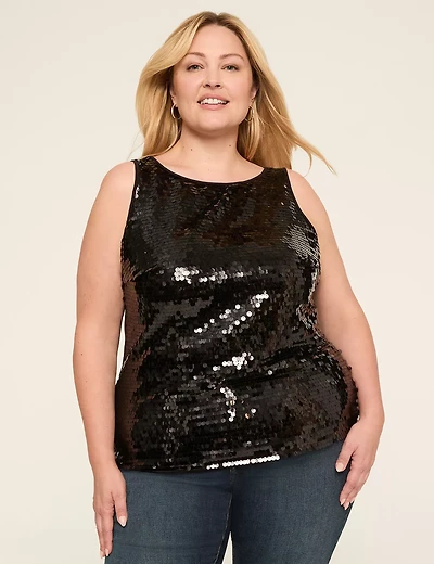 Sequin & Jersey Boatneck Tank