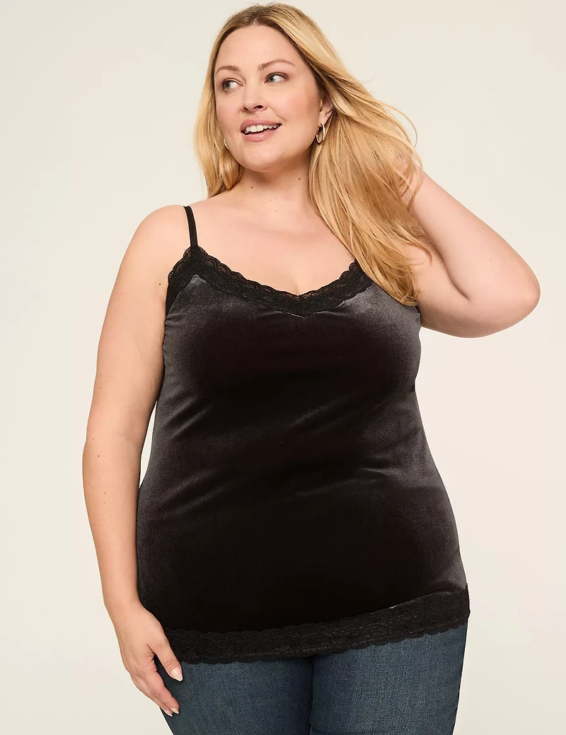 Velvet Lace-Trim Cami