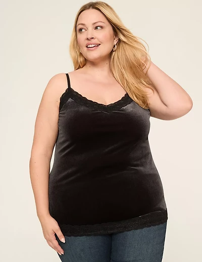 Velvet Lace-Trim Cami