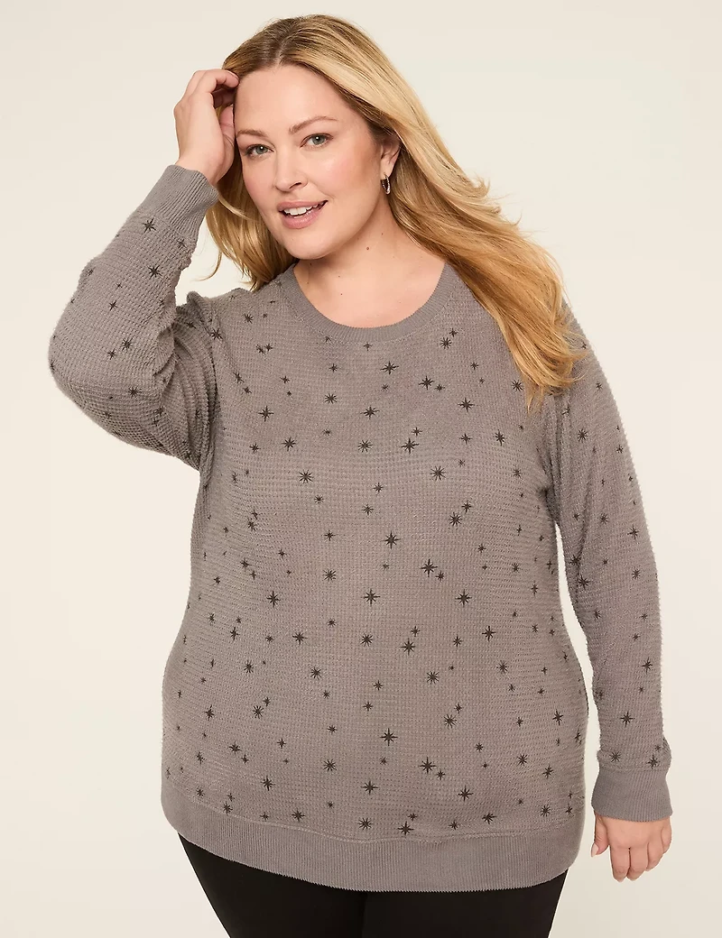 Crew-Neck Waffle Knit Top