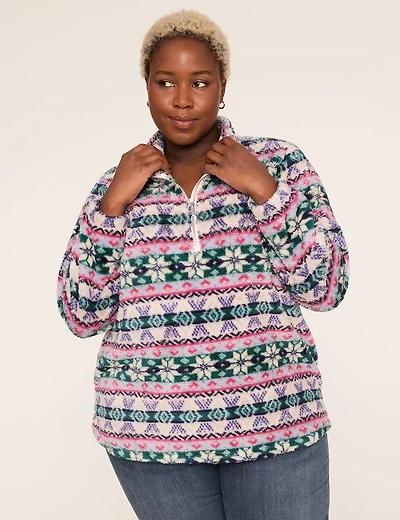 Half-Zip Sherpa Mock-Neck Top