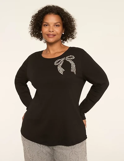 Embellished Long-Sleeve Crew-Neck Tee