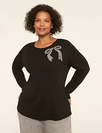 Embellished Long-Sleeve Crew-Neck Tee