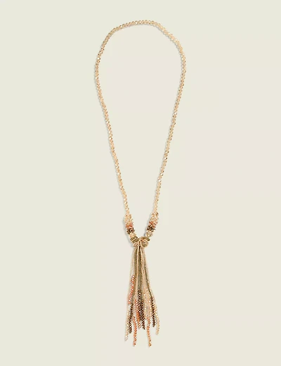 Neutral Beaded Tassel Pendant Necklace