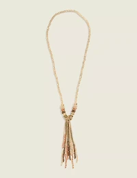 Neutral Beaded Tassel Pendant Necklace