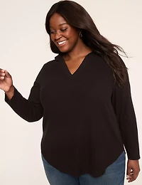 Notch-Neck Curved-Hem Hoodie Top