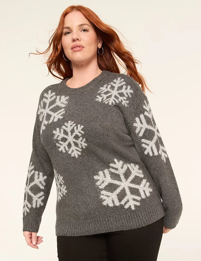 Sequin Snowflake Pullover Sweater