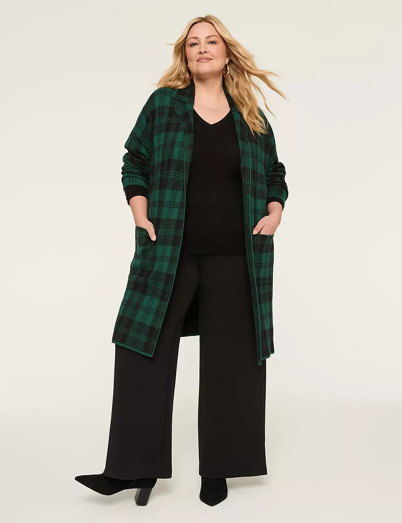 Plaid Open-Front Coatigan