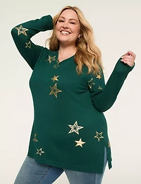 V-Neck Printed Cozy Tunic Tee