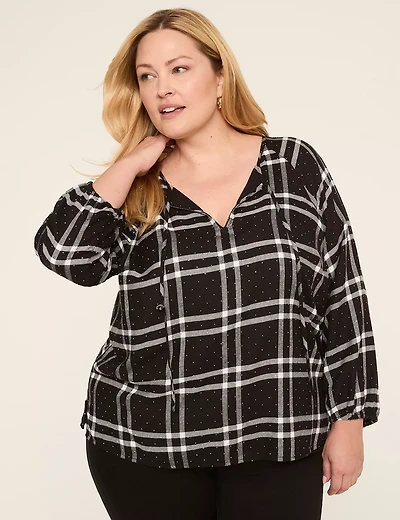 Rhinestone Bracelet-Sleeve Split-Neck Top