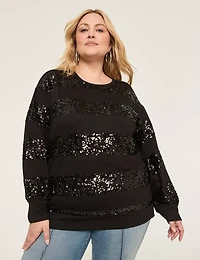 Sequin-Stripe Crew-Neck Sweatshirt