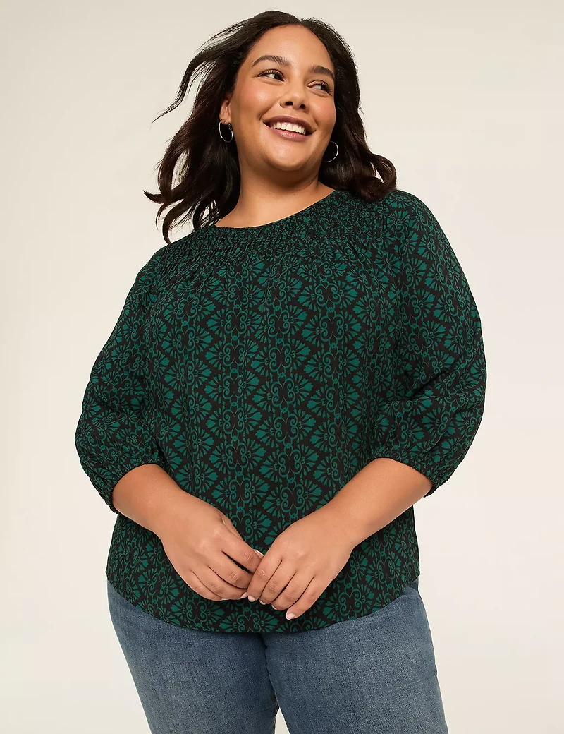 3/4-Sleeve Boatneck Popover Top