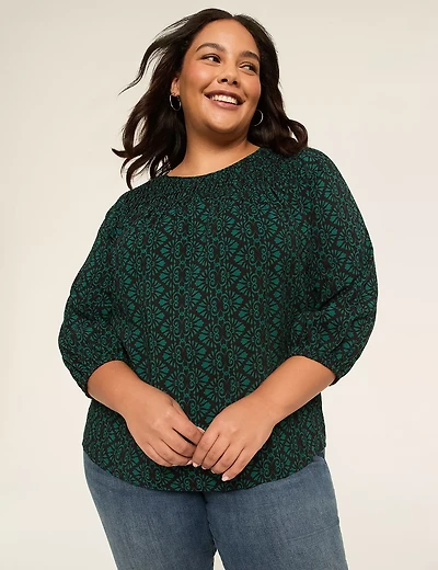 3/4-Sleeve Boatneck Popover Top