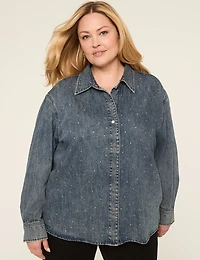 Relaxed Rhinestone Button-Down Top