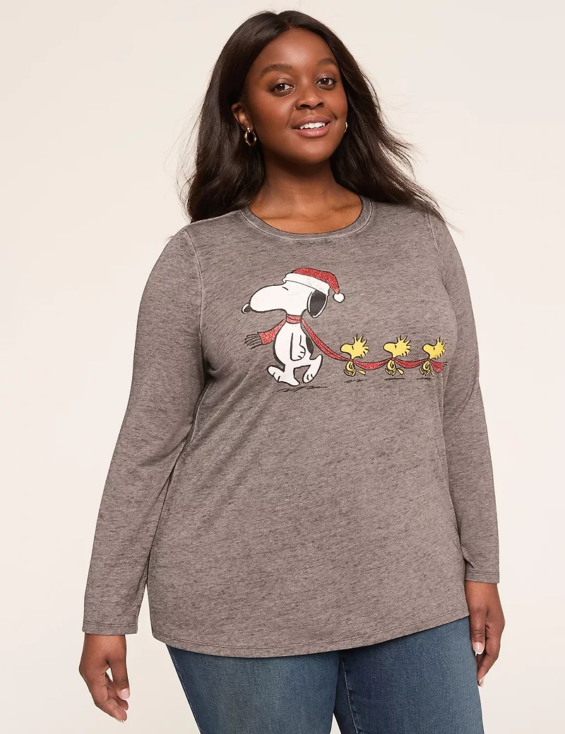 Glitter Snoopy & Woodstock Long-Sleeve Graphic Tee